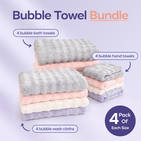 Mellow Sleep Bundle | Bubble Towels - 4x Bath Towels - 4x Hand Towels - 4x Washcloths